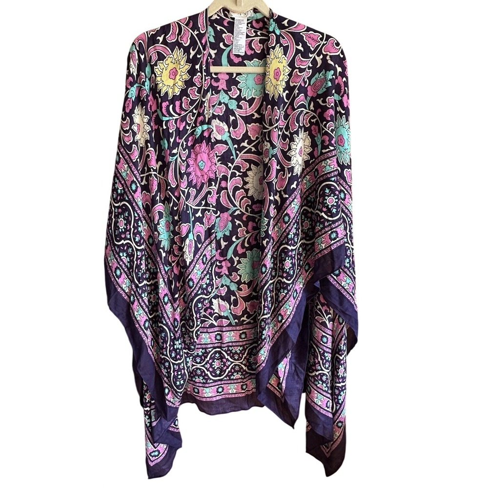 Free People Magic Dance Border Kimono Plum Combo One Size Boho Breezey Shawl